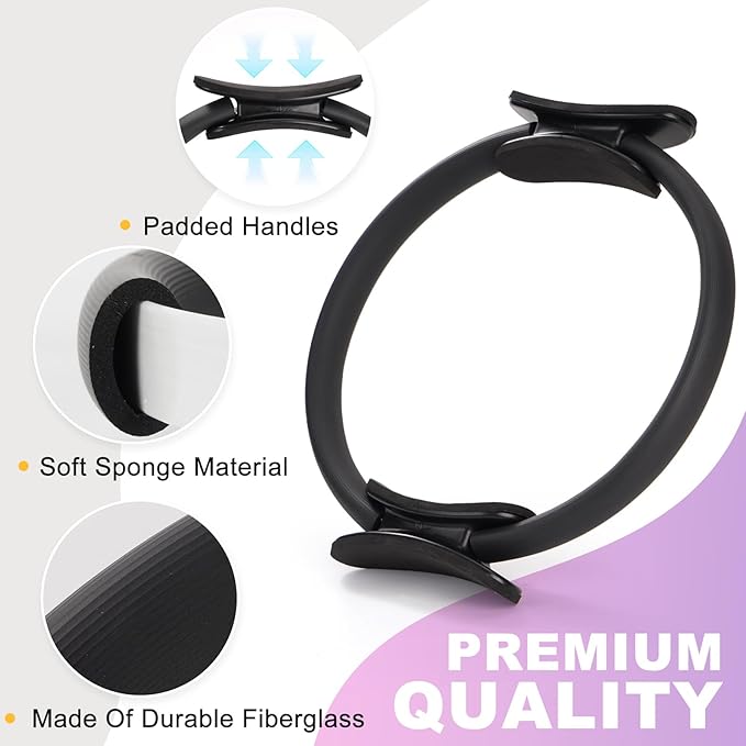 Pilates Ring Fitness Circles Set, High Resistance Yoga Ring Pilates Equipment Set for Women Includes Pilates Ring, 9 Inch Small Exercise Ball, 5 Resistance Bands at Home Pilates Workout Set