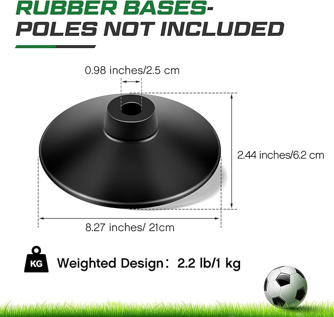 Landical Weighted Slalom Pole Rubber Bases for Soccer Agility Poles 2.2 lb Pole Base for Soccer Training Equipment Set Accessory Lacrosse Field Hockey Track Field