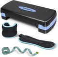 Adjustable Height Aerobic Stepper Set, Multiple Bundle Options with Dumbbells, Kettlebell, Waist Trimmer, Ankle Weights or Weighted Vest, Workout Exercise Step Platform w/Level Risers, 4 Colors