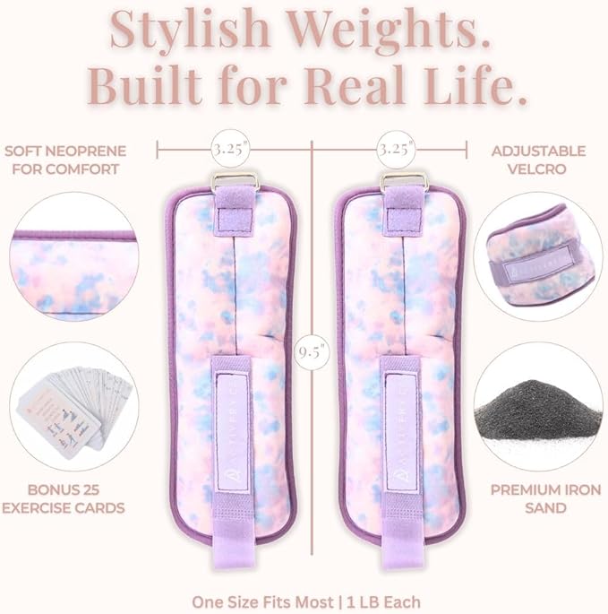 Wrist & Ankle Weights for Women, Ideal for Fitness Workout, Gym, Pilates, Dance, or Yoga, Includes Exercise Guide & Mesh Travel Bag, 1 Pair, 1 Lb Each, Pink Zebra Print