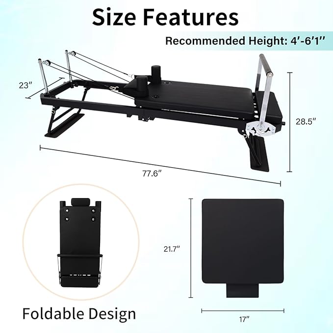 Pilates Reformer Machine Equipment with Springs & Cords for Home Workout, Foldable Pilates Equipment with Jump Board for All Level Users