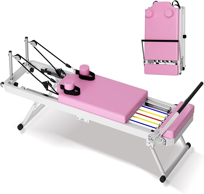 Pilates Core Bed, Foldable Home, Yoga Studio with Commercial Fitness Equipment, Pink
