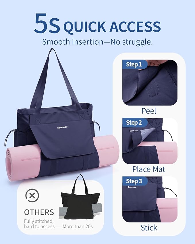 sportsnew Yoga Mat Bag Tote Yoga Gym Bags For Women Men with Waterproof Wet Pocket & Hook-and-loop, Quick Access Storage Yoga Mat Bag Carrier