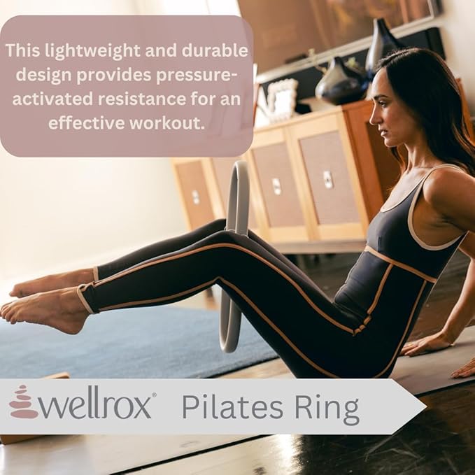 Wellrox Pilates Ring and Carrying Bag- Lightweight Magic Circle Yoga Ring- Core, Thigh and Arm Exerciser for Yoga, Pilates, Strength Training (15 inches)
