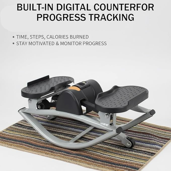 Lateral Rocking Fitness Stepper Home Workout Machine, Portable Compact Rocking Stepper Side to Side with LCD and Resistance Bands, Low-Impact Lateral Steppers for Knees and Joints