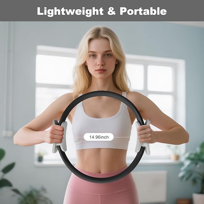Pilates Ring 15 Inch Magic Circle Ring, Dual Padded Handles Pilates Rings Circle, Adjustable Yoga Ring