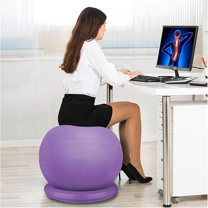 Yoga Ball Chair,Yoga Ball，Exercise Ball, Office Ball Chair with Base & Pump Stability Yoga Ball Seat for Back Pain Relief Home Gym Exercise Ball Chair for Core Strength Training(Purple,Diameter 65cm (