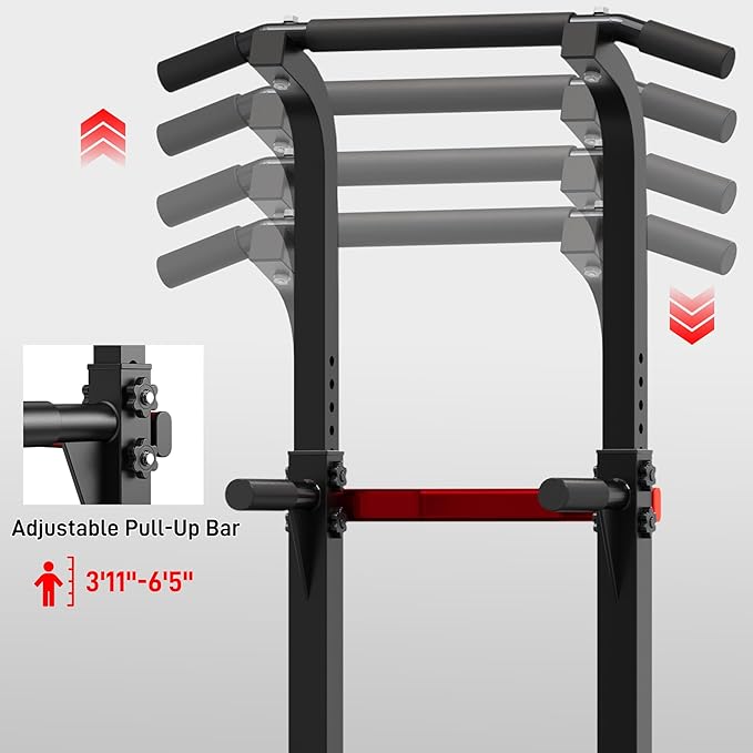 Outdoor Basic Power Tower, Pull Up Bar and Dip Station for Home Gym, 1400LBS Weight Capacity, Adjustable Height, Heavy Duty Steel Frame for Calisthenics, Strength Training Fitness Equipment