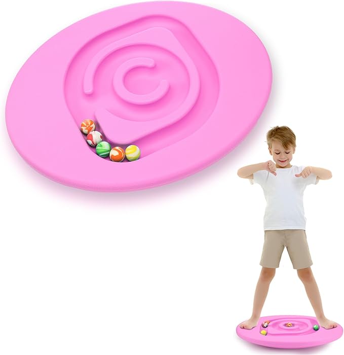 Kids Maze Balance Board Plastic Wobble Rocker Balance Board with Mini Balls Load 170lb for Balancing Exercise Equipment Game Boys Girls Physical Therapy 18.5 x 14.57 Inch(Pink,Round)