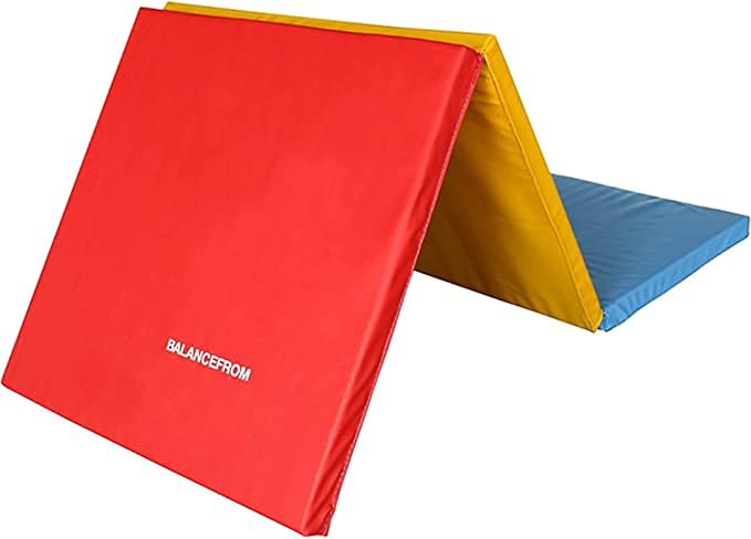 BalanceFrom 6x2 Feet 3-Panel Folding Gymnastics Mat – 2-Inch Thick Pad with Vinyl Surface and Carrying Handles for Tumbling, Yoga, Pilates, Home Workouts, and Martial Arts