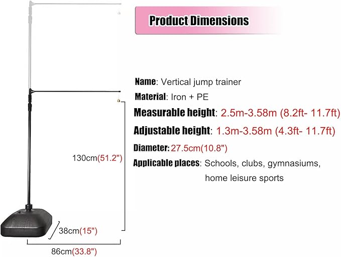 Iron Vertical Jump Tester with Bell, Gym Vertical Jump Training Device 1.3m-3.5m High, Basketball Volleyball Jump Measurement Tool Stick Pole