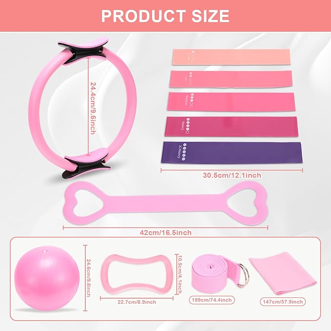 Pilates Equipment for Women - at Home Pilates Kit 18Pcs with Resistance Bands, Figure 8 Band & More for Full Body Strength, Flexibility & Core Workouts