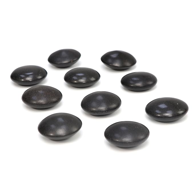 Master Massage 10-Piece Black Basalt Hot Stone Set – Contour & Malteser Shape Lava Stones for Relaxing Massage Therapy – Includes Unique Dish for Convenient Storage