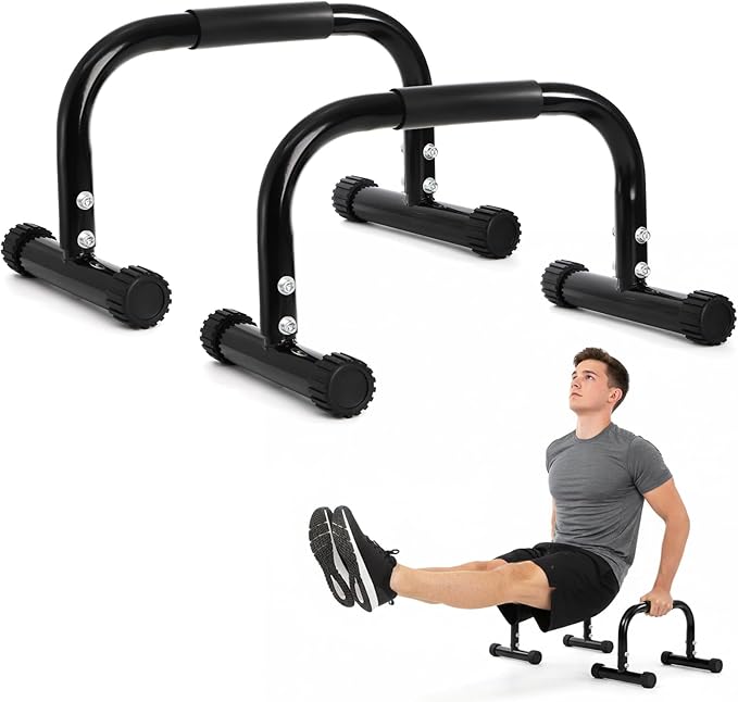 TOPZEA 2 Pack Parallettes Bars, 10" High Steel Push Up Handles Bars Strength Training Anti-Slip Calisthenics Equipment for Handstand, Full Planche, L-sit & Dip, Home Fitness & Gym Floor Workouts