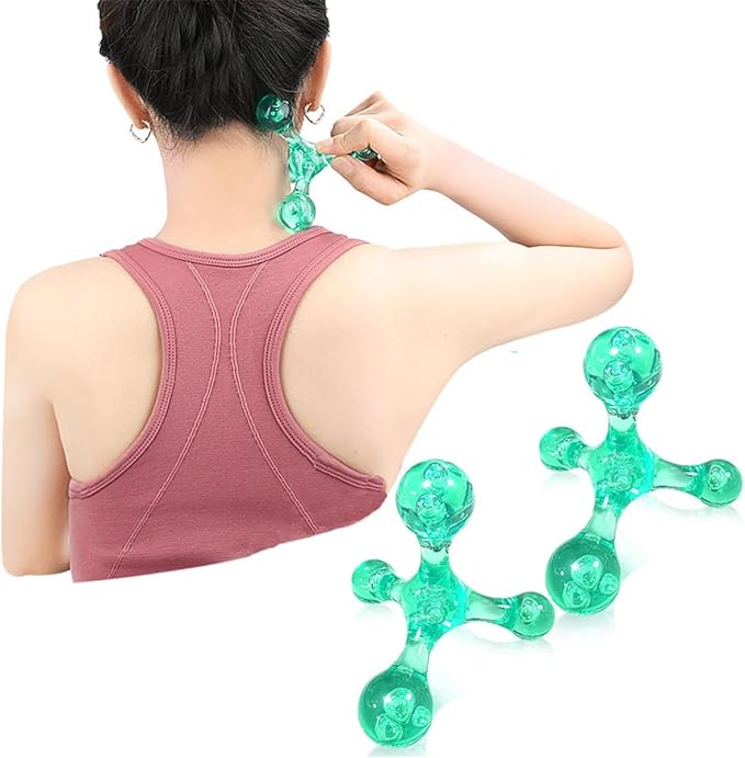 Trigger Point Massage Tools, 2 PCS 4 Point Manual Deep Muscle Tissue Trigger Massager, Handheld Palm Pressure Point Massage Tool, for Neck Shoulder Back Muscle Pain Relief (Green)