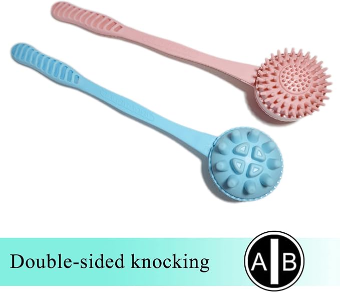 Manual Back Massagers, 2 Pack Massage Hammer for Shoulder Soreness Relief, 15 Inch Long Handheld Plastic Hammer for Whole Body Legs Arms Back in Home Office (Blue+Pink)