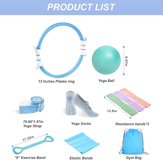 Luscinia Pilates Kit,Home Pilates Ring Kit for Women,Pilates Equipment Ring and Ball Set with Pilates Ring, Pilates Ball, Resistance Bands, Figure 8 Band & Accessories Pilates Starter Kit