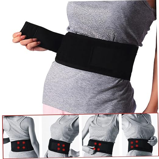 Mobestech 2pcs Portable Adjustable Magnetic Therapy Back Support Belt Self-heating Lumbar Brace for Lower Back Unstretched Fits Waist Breathable Black Design