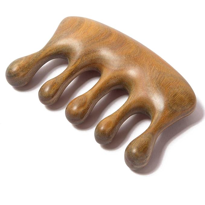 Wood Massager Comb for Hair Growth and Scalp Relax, Natural Green Sandalwood Handmade Head Massager, Loc Comb for Sisterlocks, Tapping Massage Technique