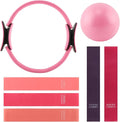 Pilates Ring and Ball Set with Resistance Bands, 14'' Circle Ring, 9.8” Pilates Ball and 5 Resistance Bands Home Workout Kit for Women Training Core, Full Body Exercise