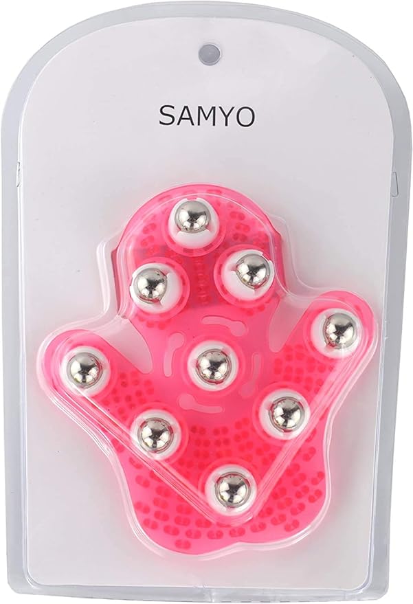SAMYO Palm Shaped Massage Glove Body Massager with 9 360-degree-roller Metal Roller Ball Beauty Body Care (Pink)