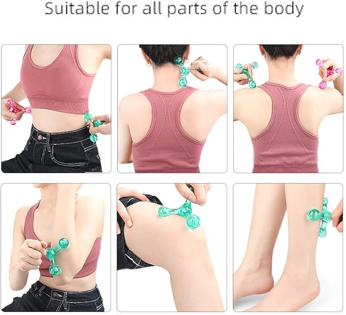 Trigger Point Massage Tools, 2 PCS 4 Point Manual Deep Muscle Tissue Trigger Massager, Handheld Palm Pressure Point Massage Tool, for Neck Shoulder Back Muscle Pain Relief (Pink)