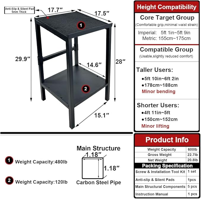 Commercial Heavy Duty Adjustable Dumbbell Stand & Kettlebell Stand, Adjustable Dumbbell Weight Rack, Kettlebell Storage Rack, Weight Rack for Garage/Home Gym/Commercial with Non-Slip Base, Anti-Tip Safety & Space-Saving Design, Weight Capacity 500/600/...