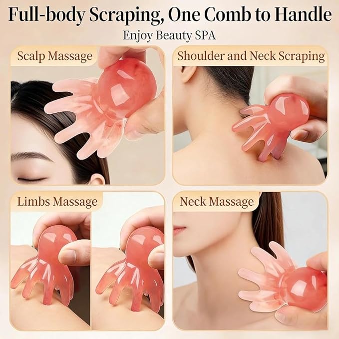 Octopus Head Massager, 2-Pack - Scalp Massager for Stress & Tension Relief, Manual Acupressure Tool to Soothe Headaches and Promote Relaxation, Pink Pointed Massage Comb
