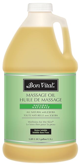 Bon Vital Naturale Massage Oil Made with Natural Ingredients for an Earth-Friendly & Relaxing Massage, Revives & Rehydrates Dry Skin Naturally, with Green Tea Extract for Added Skin Benefits, 1/2 Gal