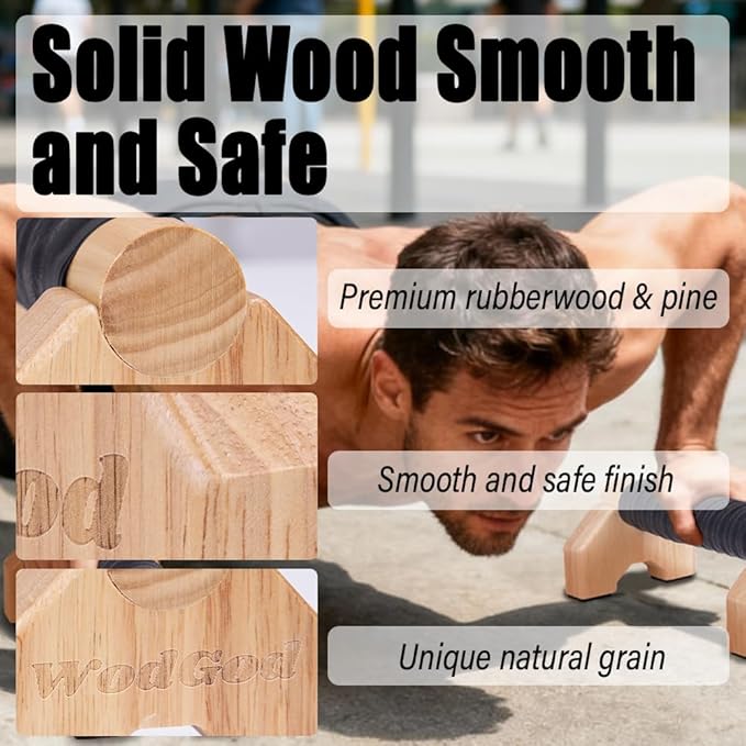 Solid Wood Parallettes Push Up Bars for Home & Gym, Durable Wooden Calisthenics Equipment with Non-Slip Grip, Full Body Strength & Balance Training