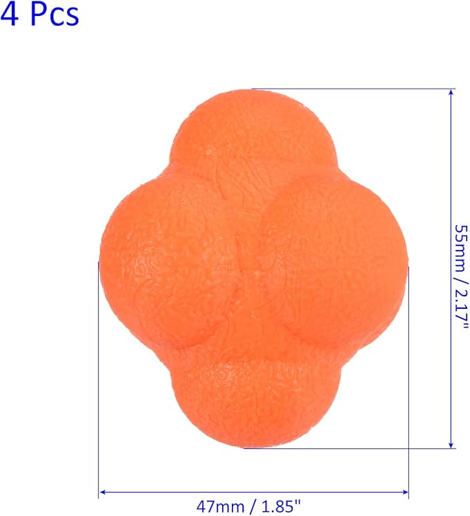 4 Pack Reaction Ball - TPR High Difficulty Flexibility Training Ball Apply to Sports Exercise Daily Use (47 x 47 x 55mm, Orange)
