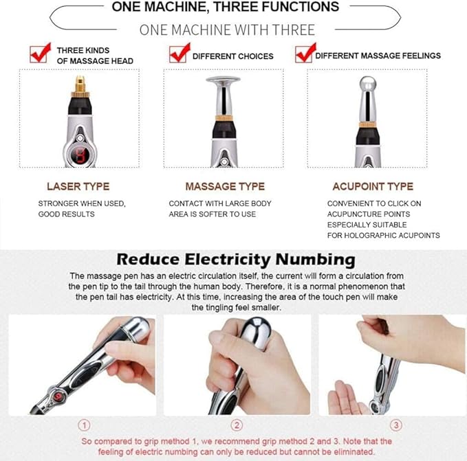 Zeerkeer Acupuncture Pen 3-in-1 Electronic Acupuncture Pen for Pain Relief, Powerful Meridian Energy Pulse Massage Pen, Includes Massaging Gel