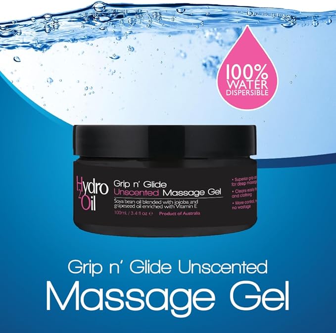 Hydro 2 Oil Unscented Massage Gel 3.4 fl oz - Water Dispersible Formula with Jojoba and Grapeseed Oil Enriched with Vitamin E