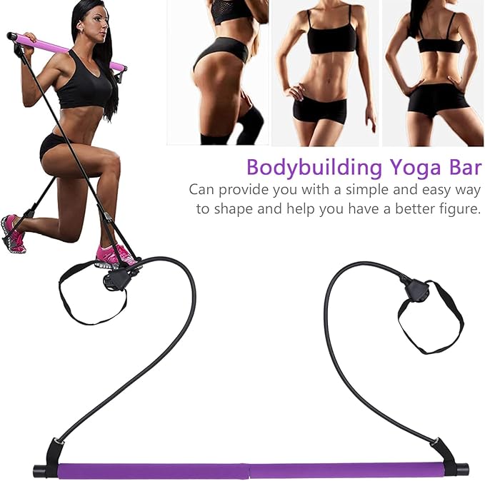 Adjustable Fitness Rod with Foot Strap for Full Body Workout Portable Bodybuilding Equipment for Women and Men for Home Exercise Shaping Purple