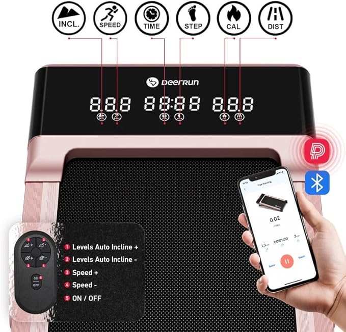 DeerRun Walking Pad Treadmill with Incline, 12% Auto Incline Under Desk Treadmill, 3.0 HP, 300 lb Capacity, Portable Treadmill for Home Office, Remote & App Control