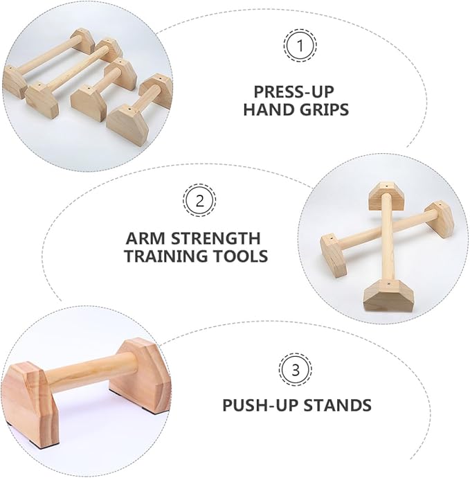 SUPVOX Pine Wood Push-up Brackets 30cm Pair, Indoor Push-up Stands for Home Fitness, Muscle Trainer Exercise Equipment with Non-slip Grip Bars for Strength Training