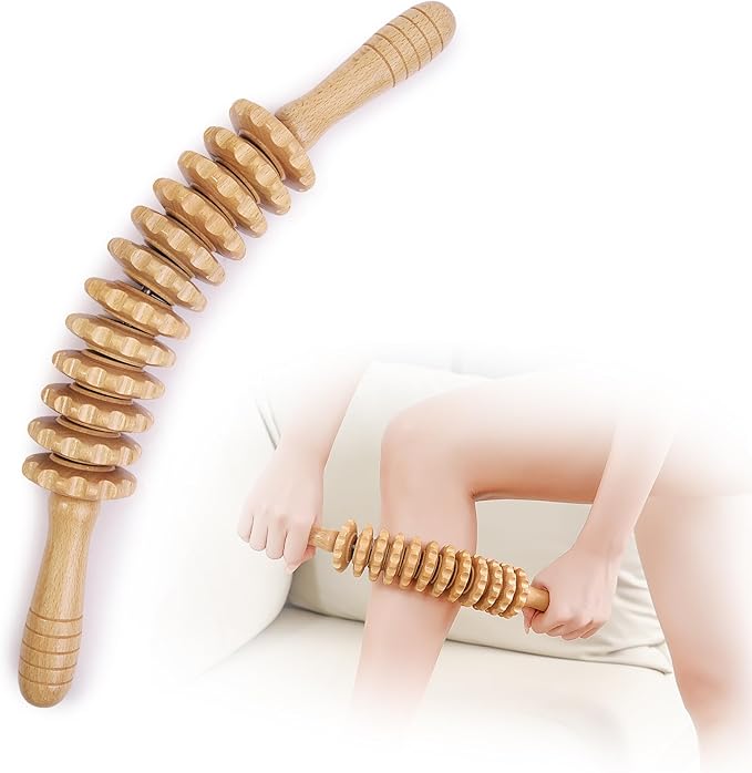 Wood Massage Roller Muscle Roller Fascia Blaster Lymphatic Drainage Massager Wood Therapy Massage Tools for Deep Tissue Muscle Pain Relief(12-Wheel)