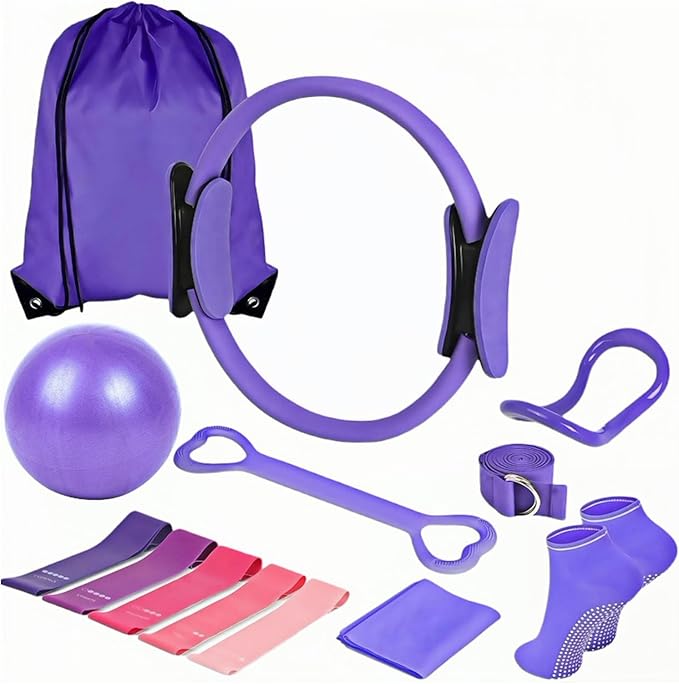 Women's Fitness Exercise Set Pilates Ball Rings and Band with Nonslip for Home Exercise and Flexibility Pilates Rings and Ball Set for Flexibility