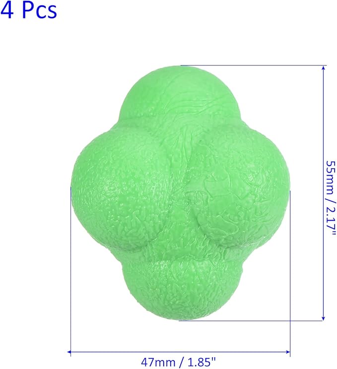 4 Pack Reaction Ball - TPR High Difficulty Flexibility Training Ball Apply to Sports Exercise Daily Use (47 x 47 x 55mm, Green)