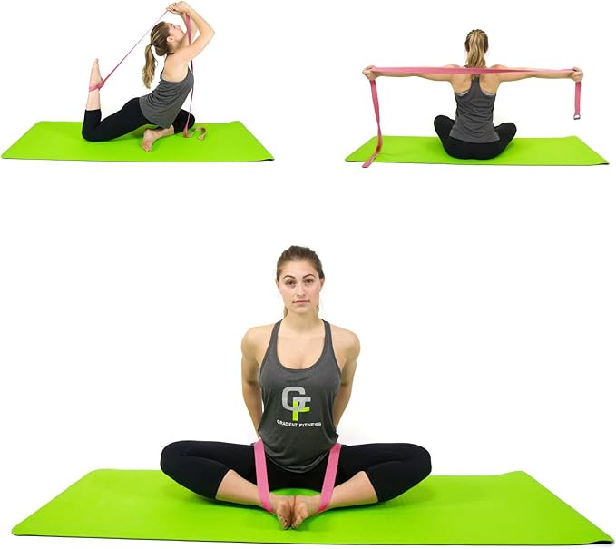 Gradient Fitness Yoga Strap, Friction-Less Easy-Feed Buckle, Super Soft Cotton/Polyester Blend Webbing, Free eGuide. (8 Feet)