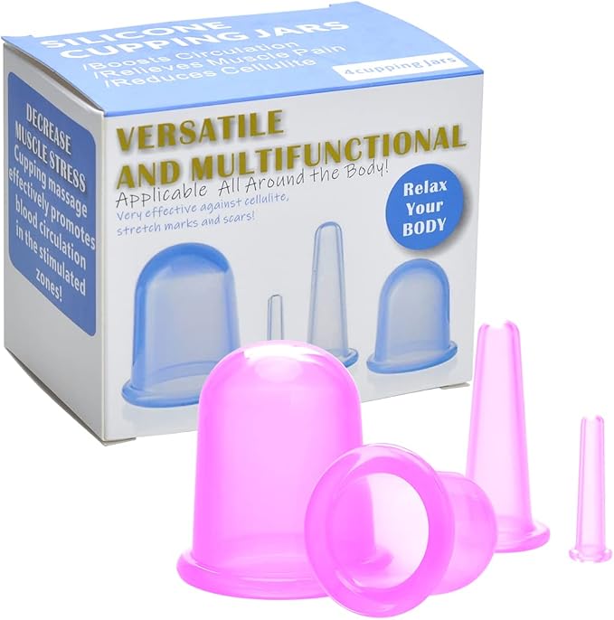 lychee Anti Cellulite Cupping Therapy Set for Family 4Pcs Silicone Vacuum Massage Cups - Chinese Cupping Kit for Body and Massager for Adults Home Use (Light Purple)