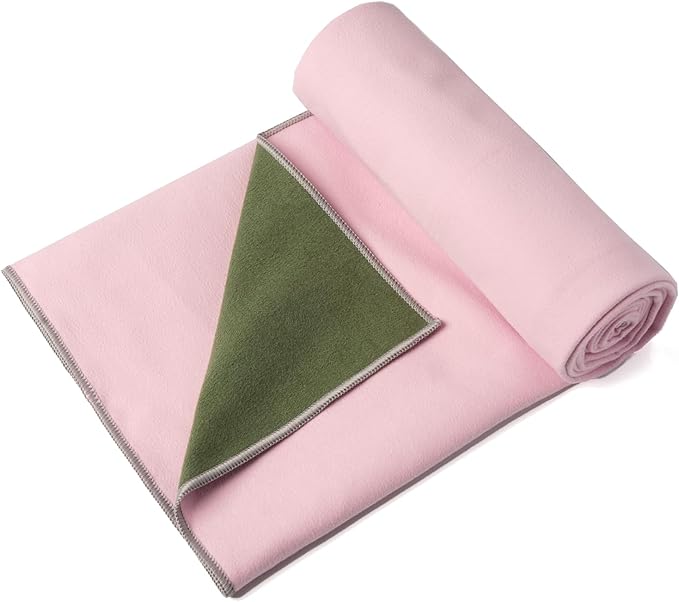 Eunzel Hot Yoga Towel, Reversible Two-Tone Non-Slip Yoga Mat Towel, Sweat Absorbent for Hot Yoga, Pilates and Workout, 72" x 26.5", Army Green& Pink