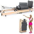 Pilates Reformer Machine,Oak Wood Home Pilates Equipment, Foldable Pilates Reformer with Reformer Box, Jump Board for Home Workouts and Body Exercises, Suits for Studio Gym Yoga
