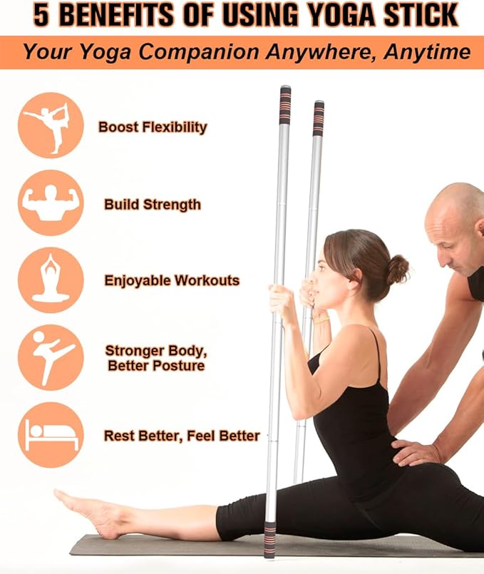 5ft Yoga Stick – Heavy-Duty Steel Adjustable Stretching Bar for Mobility, Flexibility & Balance. Multi-Functional Fitness Pole with 4 Steel Rods & Comfort Foam Grips
