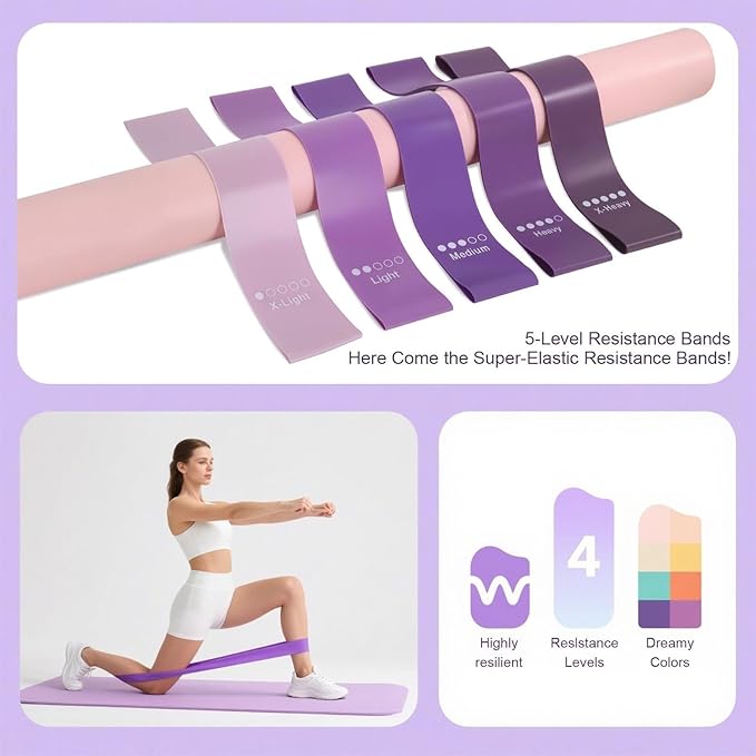 Pilates Ring Set - Home Equipment for Women with 14-inch, 9.8-inch Ball & 5 Resistance Bands for Muscle Training & Flexibility