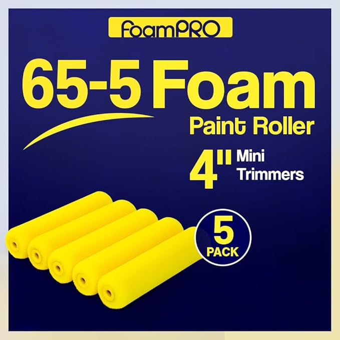 FoamPRO 65-5 Mini Trimmer Refill - 4-Inch Paint Rollers for Precision Painting- with 3/8 in Nap - Pack of 5, Yellow