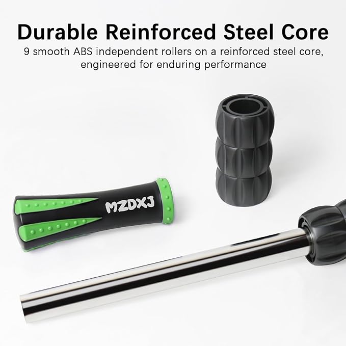 Muscle Roller Massage Roller Stick- Deep Tissue Fascia Blaster for Myofascial Pain Relief, Lymphatic Drainage & Body Sculpting, Handheld Physical Therapy & Recovery Tool (Green black-18 inch)