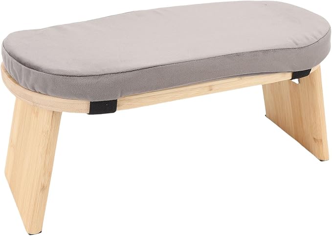 Wooden Meditation Bench, Yoga Meditation Bench, Folding Bamboo Stool with Cushion, Prayer Chair, for Home Yoga Practice (Grey)