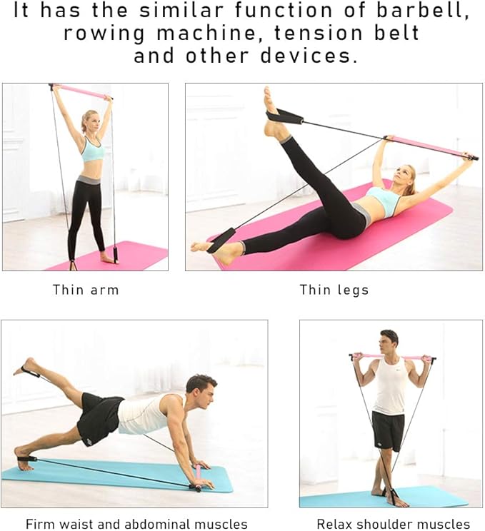 Pilates Bar, Pilates Exercise Stick, Multifunctional Equipment for Workout, Yoga Pulling Rope with TPE Tube and Iron Tube, for Home Gym, Legs Waist Abdomen