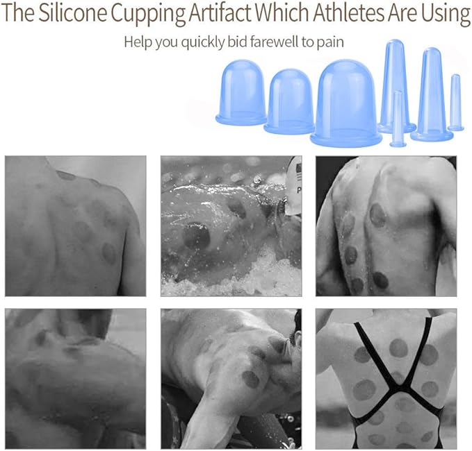 Cupping Therapy Sets 7Pcs Silicone Anti Cellulite Cup Vacuum Suction Massage Cups Facial Cupping Sets Body and Face Massager for Adults Home Use (Blue)